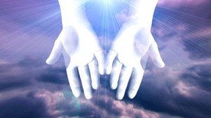 stock footage hands opening with light rays