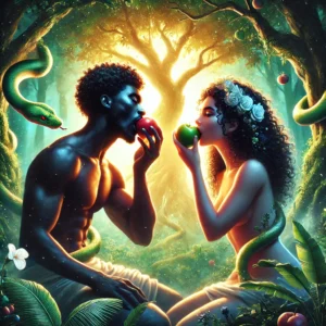 adam eve the snake and the apple, created by chatgpt