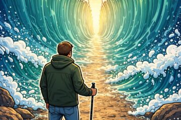 Journey through the parted seas, image created by Chat GPT